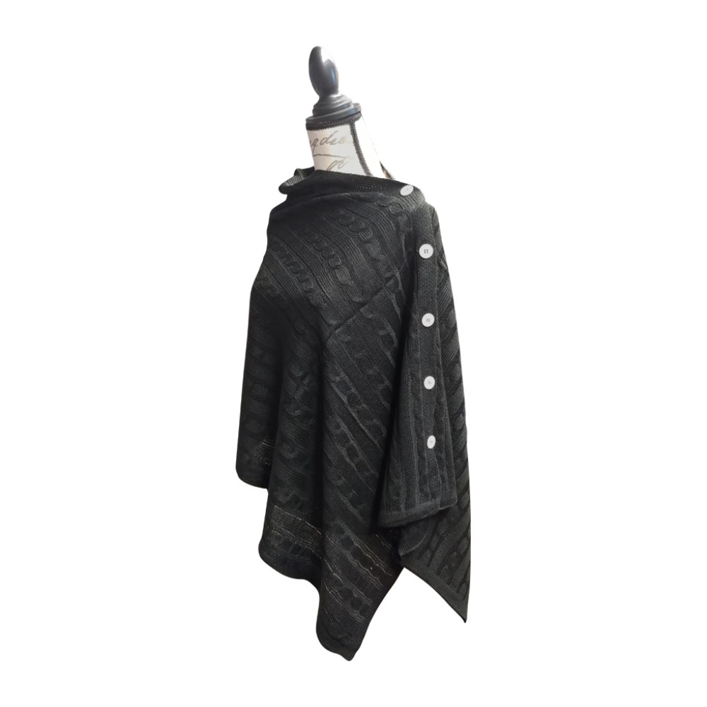 BLACK CABLE KNIT PONCHO SHAWL BRAND NEW